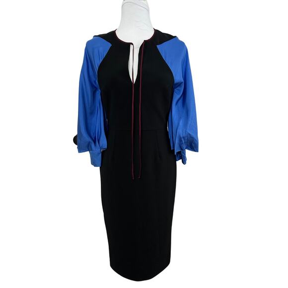 Roksanda Colorblock Pleated Sleeves Fitted Midi Length Dress I 8 - Picture 1 of 10